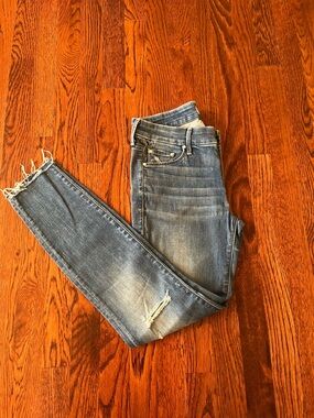 MOTHER Blue Distressed Skinny Jeans